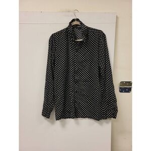 MAN Blouse Womens Size S Black White Polka Dot Print Long Sleeve Top Shirt